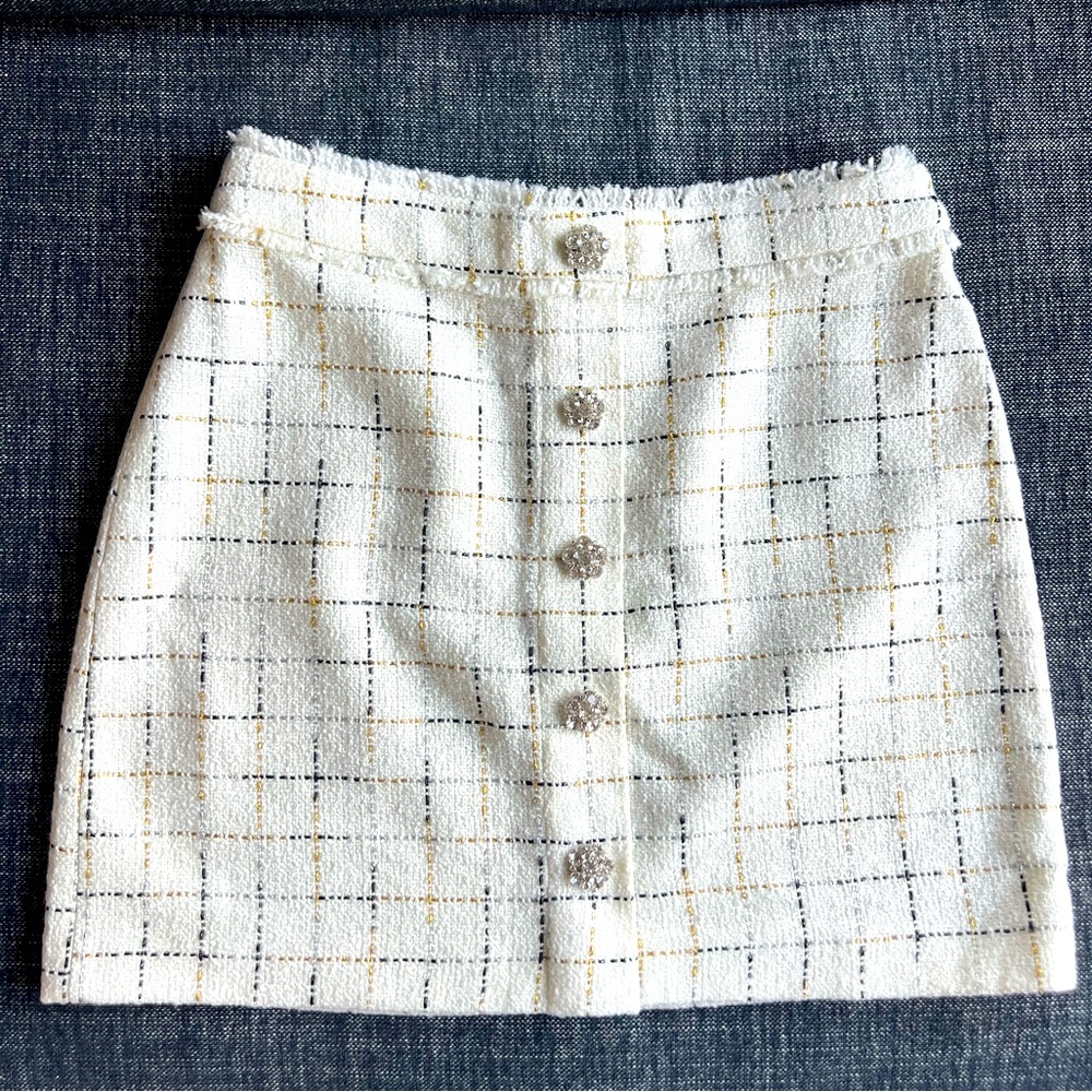 TOP SHOP tweed skirt with sparkly button detail
